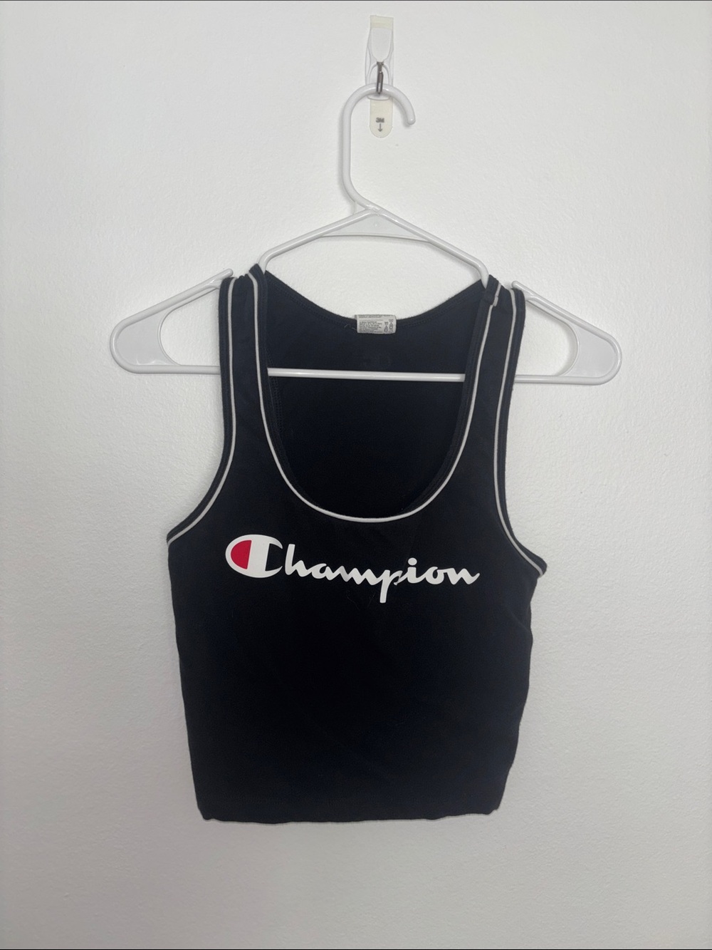 Champion Black Tank Top with White Piping and Logo